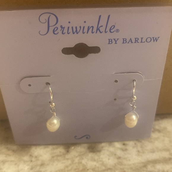 Silvertone and faux pearl hanging earrings. Hook back. NWT - Picture 7 of 8